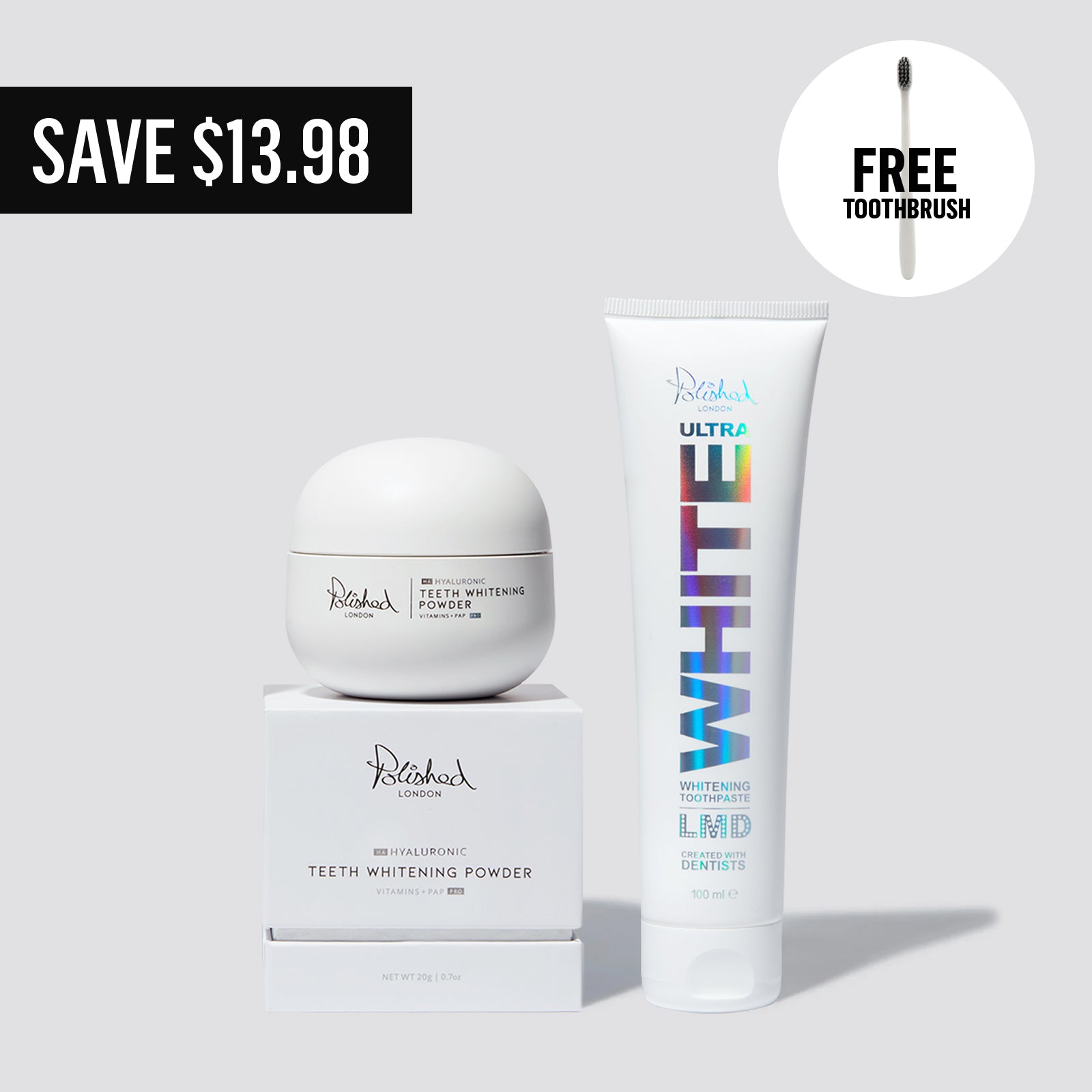 TEETH WHITENING POWDER AND TOOTHPASTE BUNDLE + FREE TOOTHBRUSH